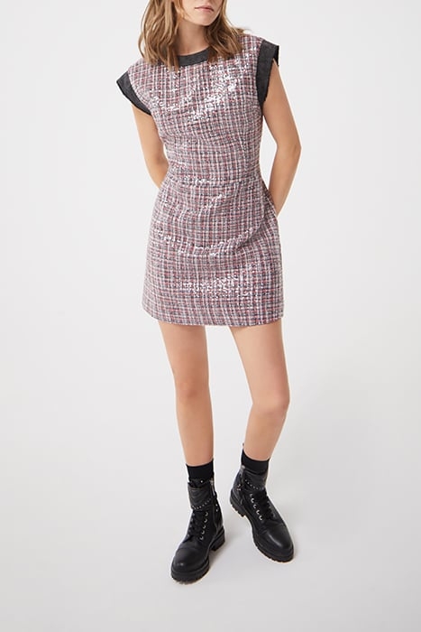 SLEEVELESS DRESS IN VERMILION TWEED RED 1