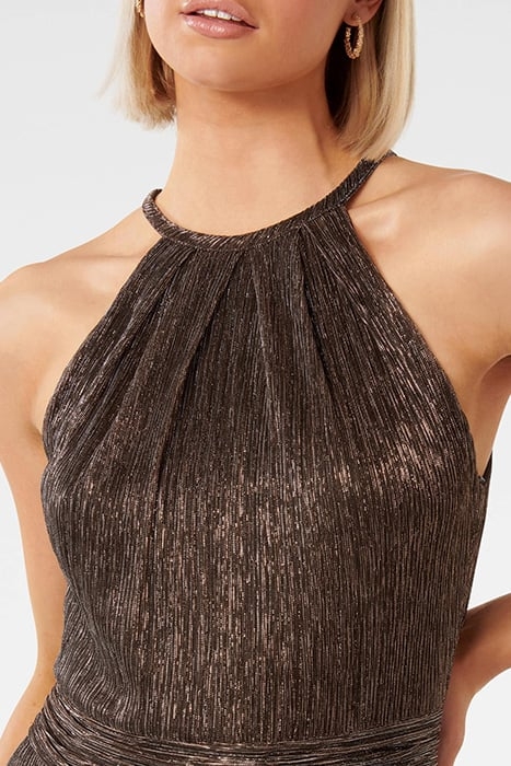 BRADY PLISSE HALTER MIDI BRONZE 5