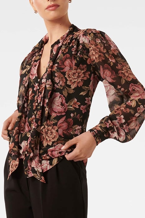 FAWN FRILL TIE BLOUSE BLACK DELPHI FLORAL 5