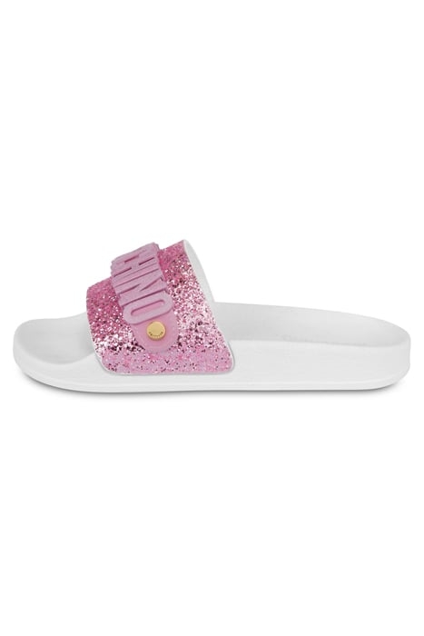 LETTERING LOGO GLITTER POOL SLIDES WHITE 1