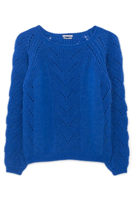 ELECTRIC BLUE OPENWORK KNIT ROLLED NECK SWEATER 1