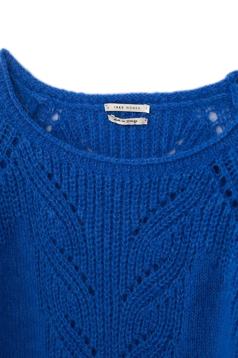 ELECTRIC BLUE OPENWORK KNIT ROLLED NECK SWEATER 2