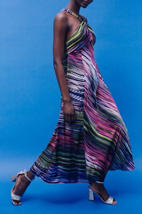 PRINTED LONG DRESS WITH TIED NECKLINE 6