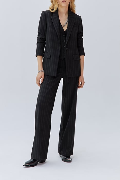 BLACK HIGH-WAIST WIDE-LEG PINSTRIPE TROUSERS 3