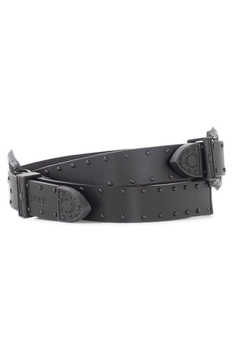 BLACK LEATHER BELT WITH DOUBLE COWBOY BUCKLE 1