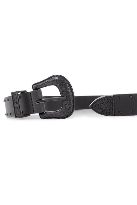 BLACK LEATHER BELT WITH DOUBLE COWBOY BUCKLE 4