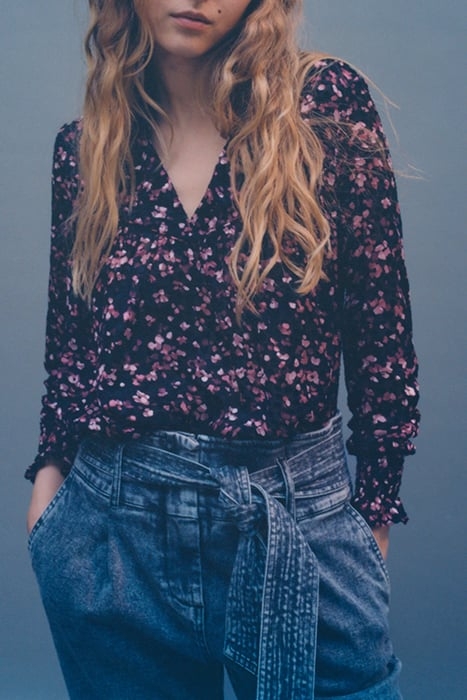 BLACK SHEER BLOUSE WITH PINK VELVET PRINT 7