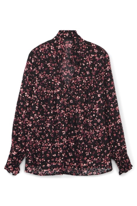 BLACK SHEER BLOUSE WITH PINK VELVET PRINT 4