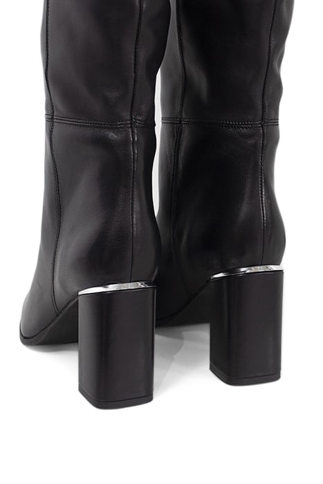 BLACK LEATHER HEELED BOOTS WITH METAL BAR 6