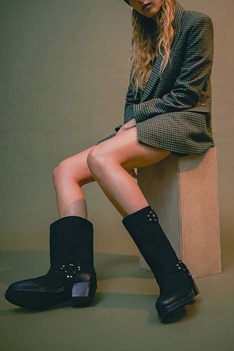 BLACK SUEDE BIKER-STYLE BOOTS 2