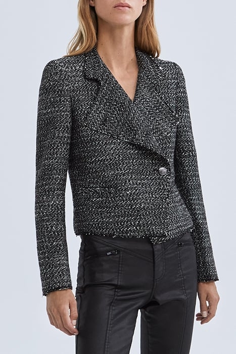 BLACK TWEED-LOOK BIKER-STYLE JACKET 1