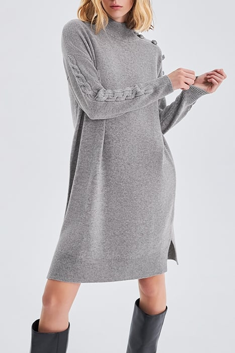 GREY KNIT DRESS, ENGRAVED BUTTONS ON SHOULDER 1