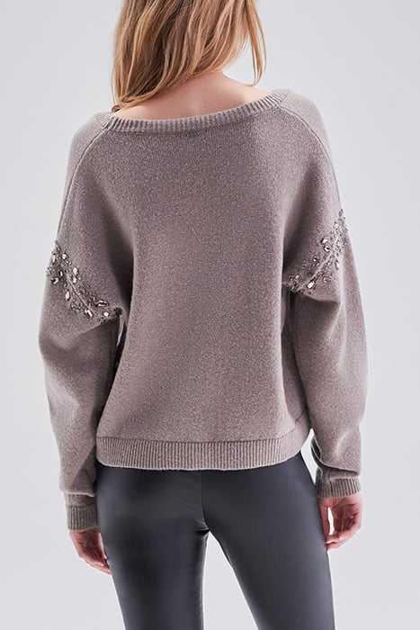 BEIGE KNIT CARDIGAN WITH DIAMANTE ARMHOLES 2