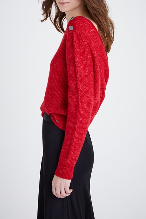 RED KNIT SWEATER WITH BOW SEWN ON BACK 6