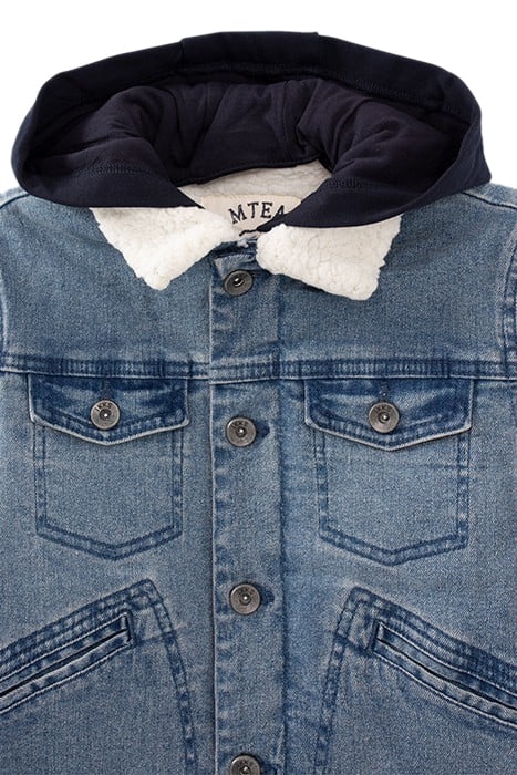 BOYS’ BLUE DENIM SHERPA-LINED JACKET, HOODED FACING 4