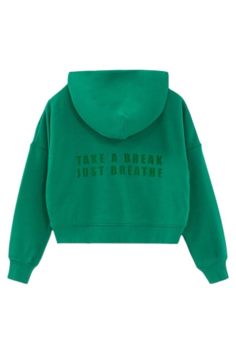 GIRLS’ GREEN FLOCKED CROPPED HOODIE 2