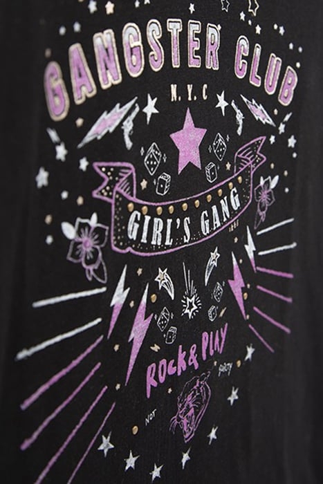 GIRLS’ BLACK ORGANIC COTTON T-SHIRT WITH ROCK IMAGES 6