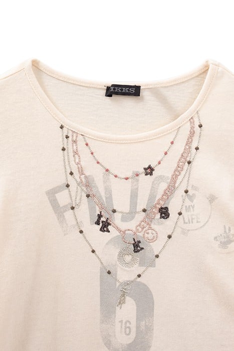 GIRLS’ ECRU T-SHIRT WITH EMBROIDERED NECKLACES 3