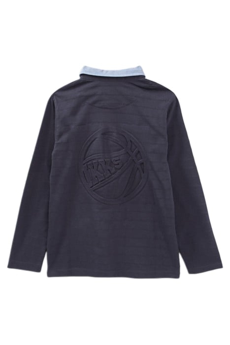 BOYS’ NAVY SHIRT COLLAR POLO SHIRT, EMBOSSED IMAGE ON BACK 2