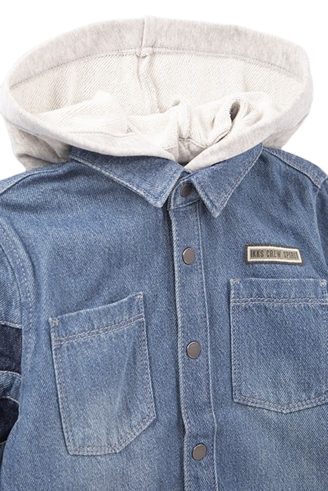 BOYS’ BLUE ORGANIC DENIM SHIRT WITH DETACHABLE HOOD 5