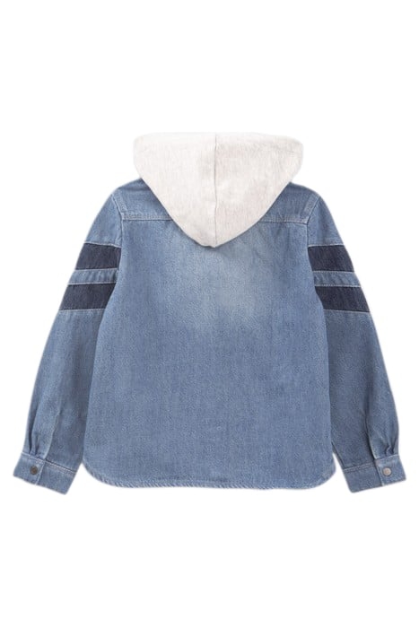 BOYS’ BLUE ORGANIC DENIM SHIRT WITH DETACHABLE HOOD 2