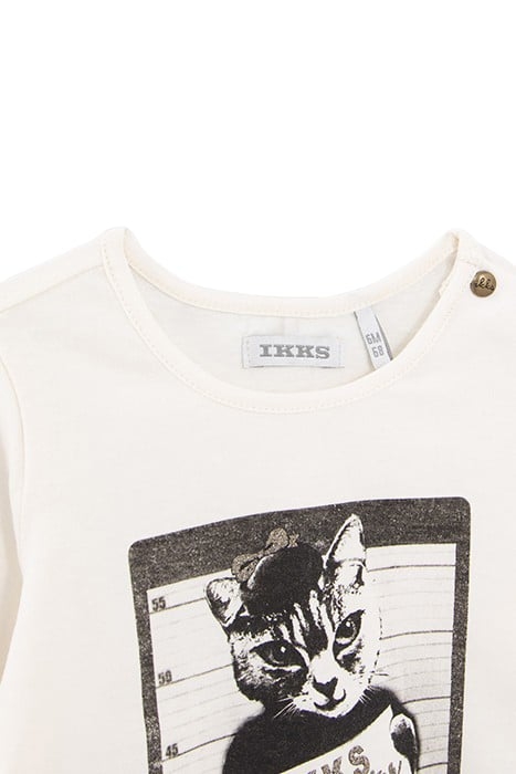 BABY GIRLS’ ECRU CAT-GANGSTER ORGANIC COTTON T-SHIRT 3