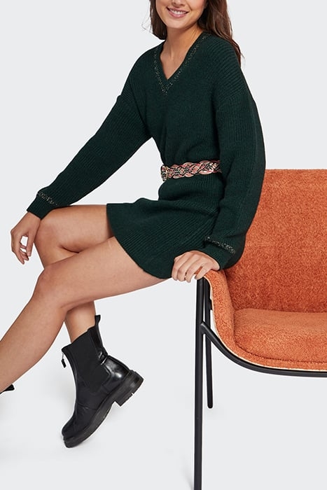 IMPERIAL GREEN LUREX KNIT V-NECKLINE DRESS 4