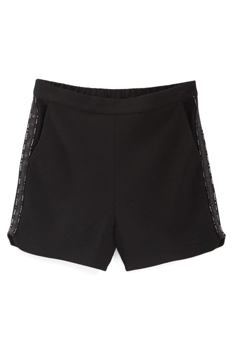 BLACK WAFFLE-KNIT SHORTS WITH LETTER BANDS 3