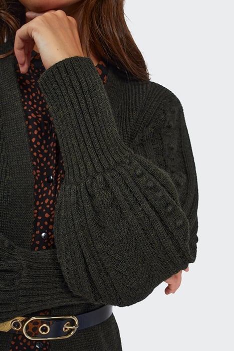 KHAKI KNIT MID-LENGTH CARDIGAN, DECORATIVE SLEEVES 7