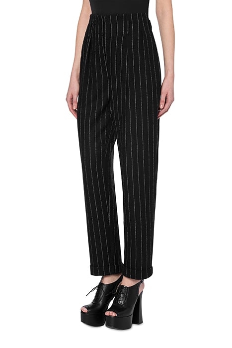 STRETCH WOOL PINSTRIPE TROUSERS BLACK 1