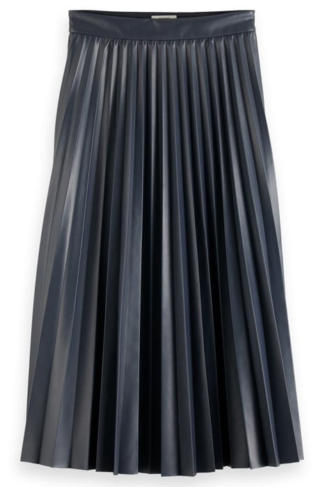 FAUX LEATHER PLEATED HIGH RISE MIDI SKIRT NIGHT 1