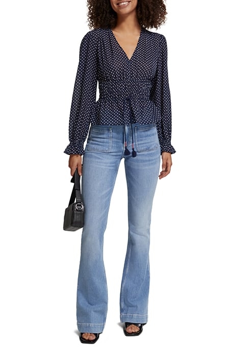 V-NECK TOP WITH ELASTIC WAIST POLKA NAVY BLUE 3