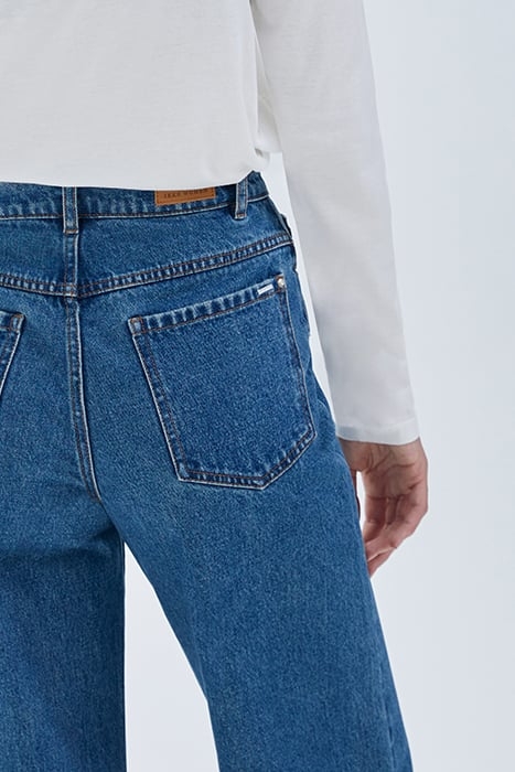 BLUE HIGH-WAIST FRINGED CUFF 7/8 WIDE-LEG JEANS BLUE 5