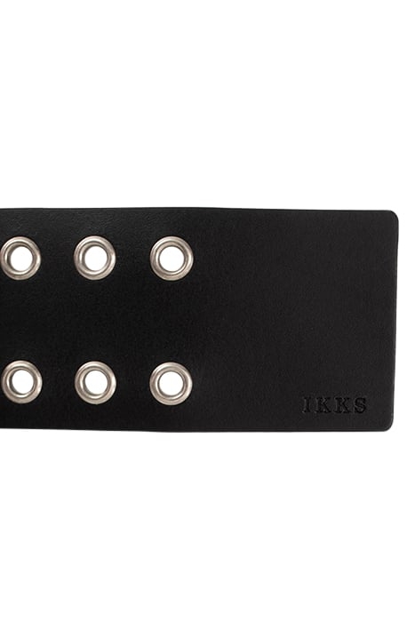 BLACK LEATHER WIDE BELT, DOUBLE BUCKLE AND EYELETS BLACK 4