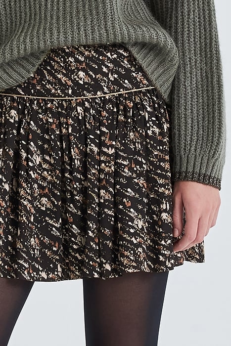 BLACK FUSAIN PRINT SHORT FLOWING SKIRT BLACK 5