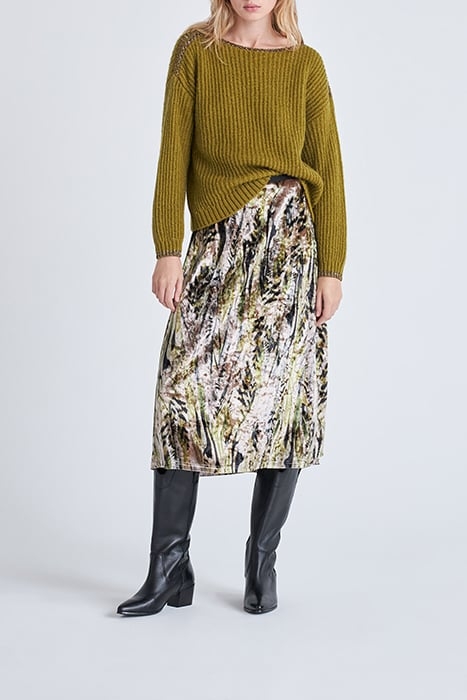 BEIGE ABSTRACT PRINT VELVET MIDI SKIRT TITANE 3