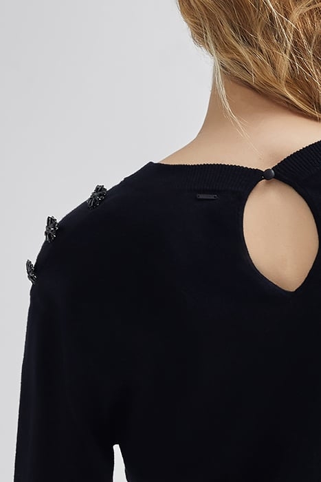 BLACK SWEATER DRESS WITH DIAMANTE BUTTONS BLACK 5