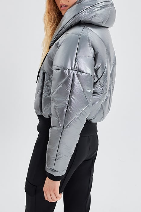 BLACK SHORT PADDED JACKET WITH HIDDEN HOOD SILVER 5