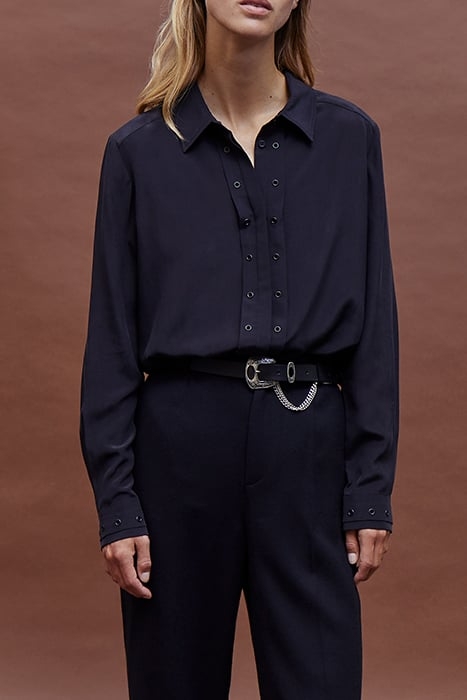 PURE EDITION- BLACK SILK SHIRT WITH EYELETS BLACK 7