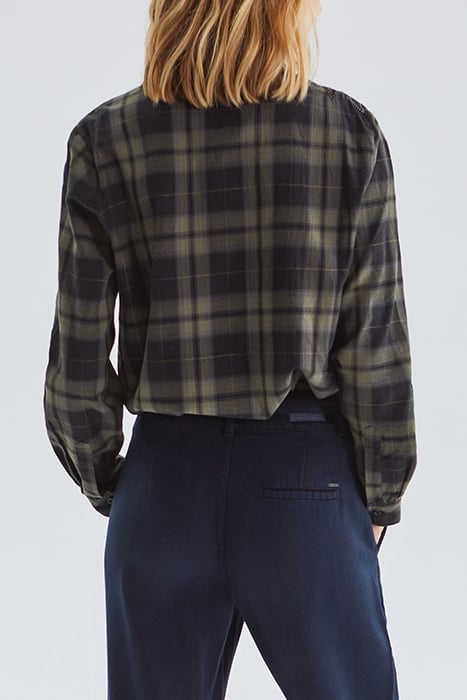 KHAKI CHECK BEAD EMBROIDERED SHIRT KHAKI 2