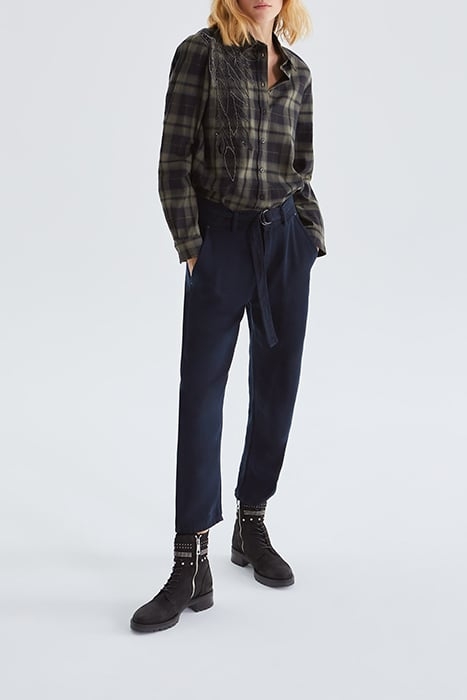 KHAKI CHECK BEAD EMBROIDERED SHIRT KHAKI 3