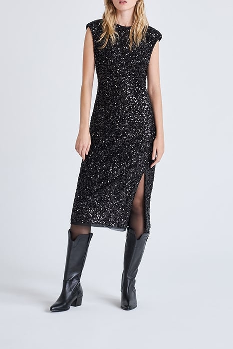 BLACK FULLY SEQUINNED SHEATH DRESS BLACK 1