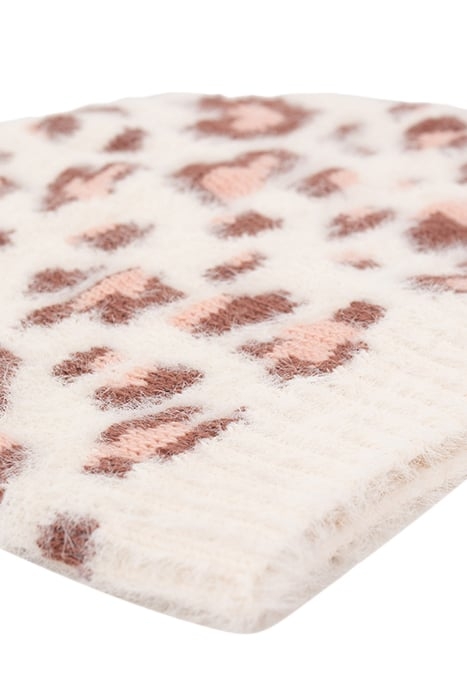 GIRLS’ ECRU LEOPARD-HEART MOTIF KNIT BEANIE OFF-WHITE 3