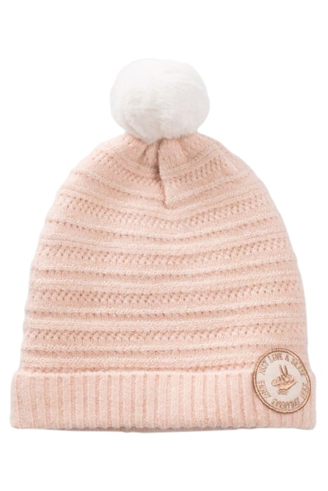 GIRLS’ PINK DECORATIVE LUREX KNIT BEANIE WITH BRONZE BADGE P 1