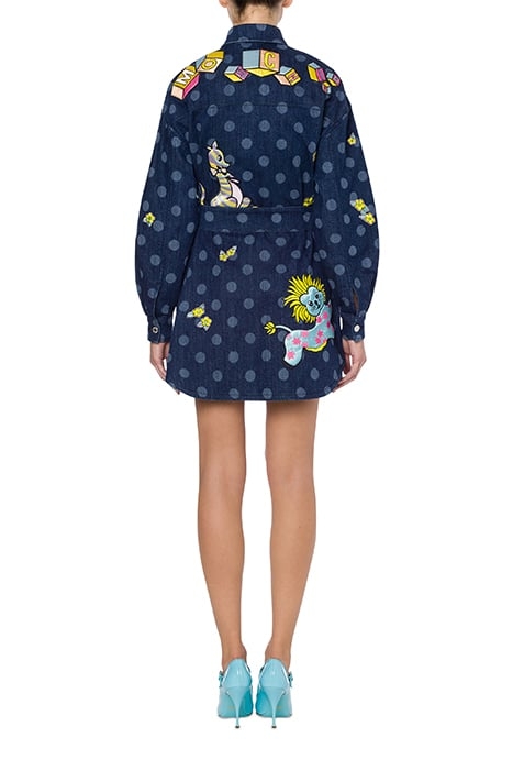 ANIMAL PATCH POLKA DOT DENIM DRESS BLUE 2