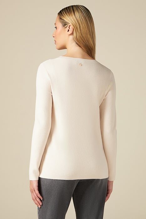CREW-NECK SWEATER WITH JEWEL SLIT AND BUTTONS WHITE 2