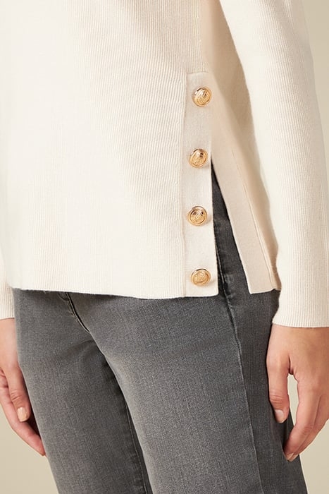 CREW-NECK SWEATER WITH JEWEL SLIT AND BUTTONS WHITE 4