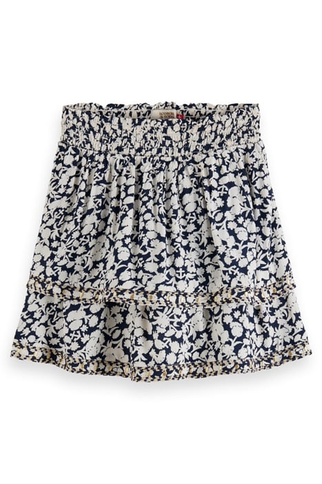 TIERED ALL-OVER PRINTED EMBROIDERED VISCOSE MINI SKIRT ANCHO 1