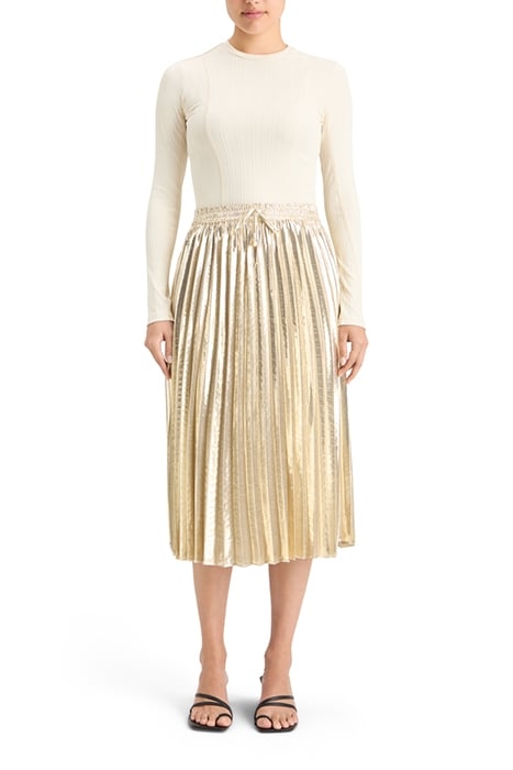 PLEATED SHINY HIGH-RISE MAXI SKIRT GOLD 1