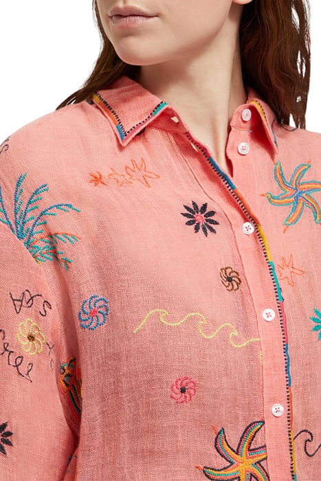 OVERSIZED SHIRT DRESS WITH MULTICOLOR EMBROIDERY SEA LIFE EM 7